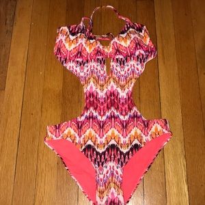 Waterfall Print Cut out back Bathing Suit